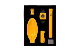 Myon Geschenkset 5-teilig Racing Edition gelb mit Cutter, Zigarrenhalter, Aschenbecher, Jetflame und Tube