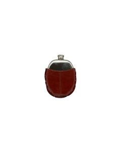 Flachmann Edelstahl oval mit brauner Pouch aus Lederimitat - Frontansicht