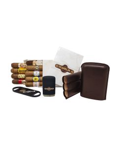 Zigarre.de Aficionado Sampler L Set mit Zigarren, Cutter, Jetflame und 3er Robusto Lederetui in Schwarz